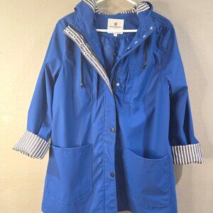 Urban Republic Women's Raincoat, NWT, Medium, Blue with gray/white stripe accent